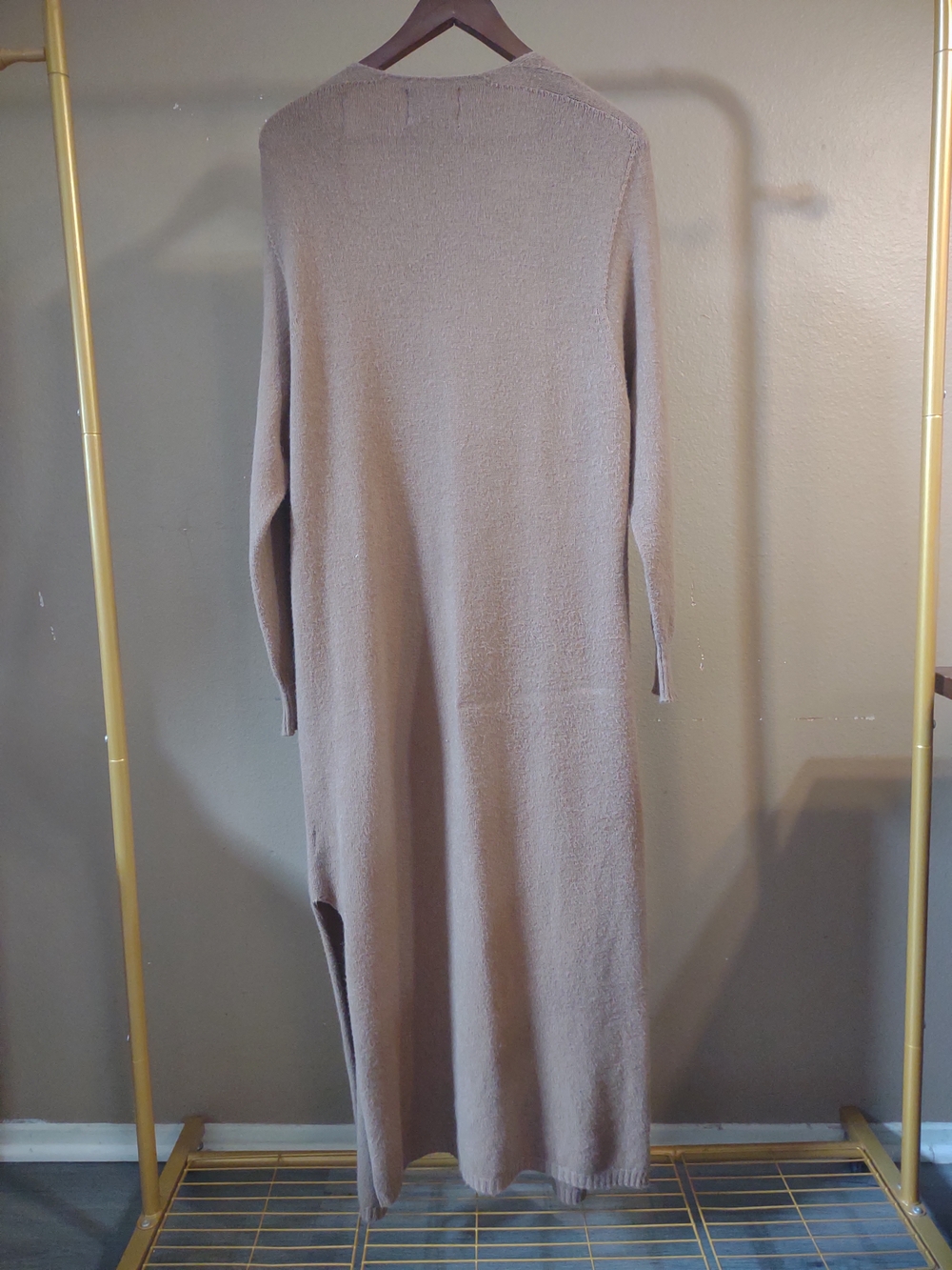 Apparis Long Camel Open Cardigan Vegan Cashmere Duster Slit Sides - Picture 6 of 11